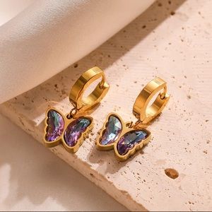 18K Gold Plated Butterfly Earrings with Zircon, Butterfly Earring